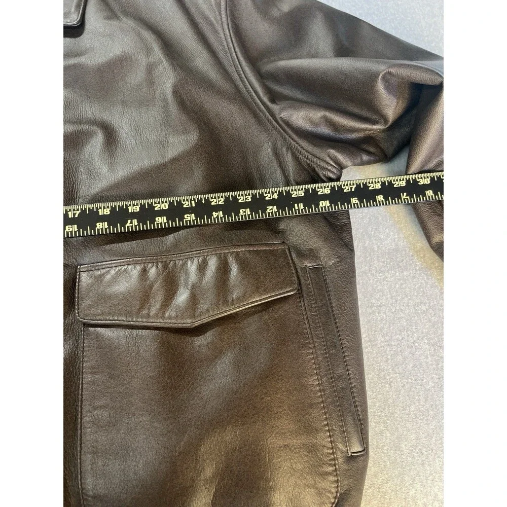 VTG Orvis Fly Fishing Schools Men 2XL Brown Leather Bomber Jacket Excellent